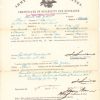 Certificate of disability for discharge from the U.S. Army, featuring the Great Seal of the United States of America; filled out by hand and stamped.